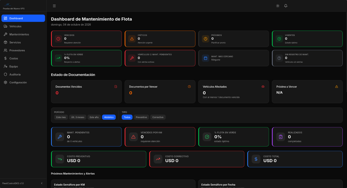 Dashboard de Mantenimiento de Flota en FleetControlEKS